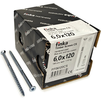 Шурупы конструкционные Finka Timber Screws CS 6,0x120 TX30 (Голубой цинк, потай, 100шт)