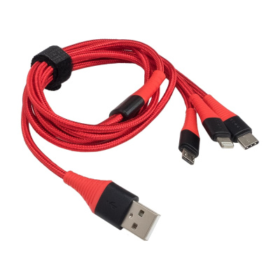Зарядный кабель AURA, USB _ Lightning/MicroUSB/Type C, красный, 1,2 метра TPC-U32R