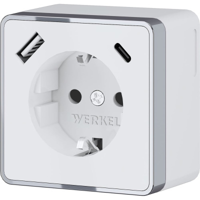 Розетка с заземлением, шторками и USB тип A+C Werkel Gallant