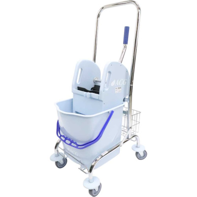Тележка ACG 1х25 л, с отжимом, ведро серое, корзина для химии, база хром