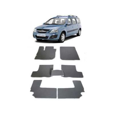 Ковры в салон автомобиля Eva Smart lada largus 7мест 2012 - эва сота чёрные c бежевой окантовкой