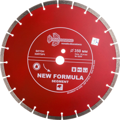 Диск алмазный отрезной Сегментный New Formula (350х25.4 мм) TRIO-DIAMOND S209 Назначение: бетон, бордюрный камень