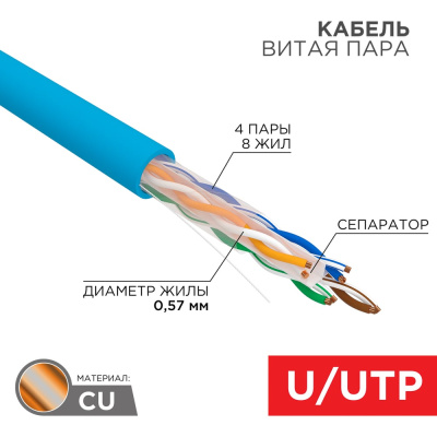 Кабель витая пара U/UTP синего цвета REXANT