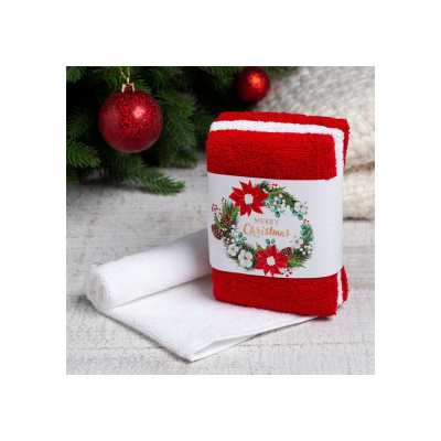 Набор махровых полотенец Этель Merry christmas 30x30 см, 3 шт, 340 гр/м2, 100% хлопок