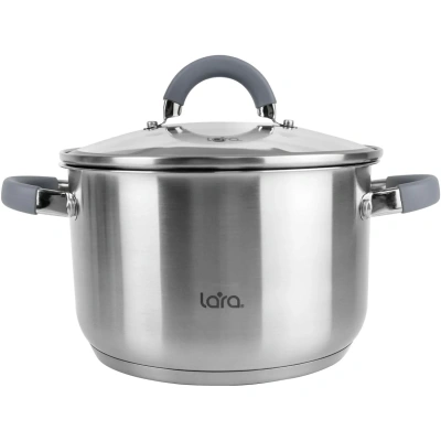 Кастрюля LARA (нерж) КАЛИПСО 18х11.5см 2.9л,индук, крышка стекло/силикон