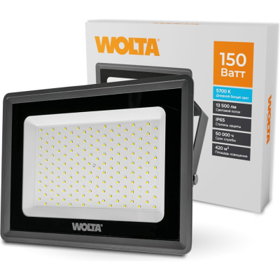 Светодиодный прожектор WOLTA 150Вт, 5700К Холодный белый свет, IK08, 90лм/Вт, IP65