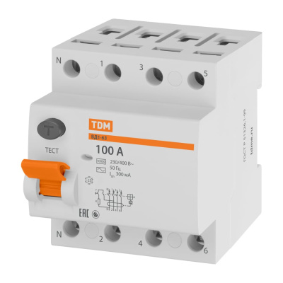Узо TDM ELECTRIC ВД1-63 4Р, 100 А, 300 мА