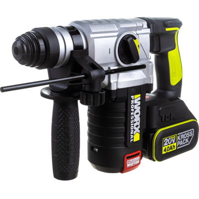 Аккумуляторный бесщеточный перфоратор WORX Professional WU388 20В, 24мм, 2.2 Дж, 4Ач х2, ЗУ 2А