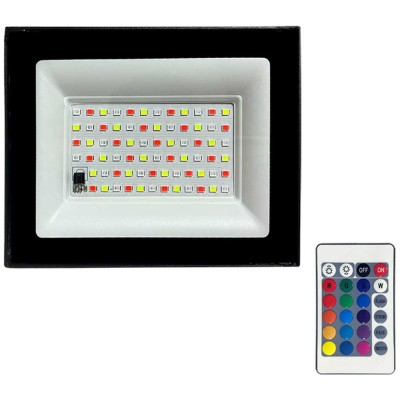 Прожектор светодиодный Jazzway PFL- 20Вт RGB-RC BL с пультом, рассеиватель закаленное стекло IP65
