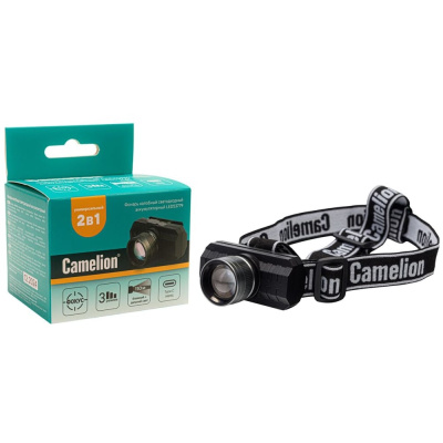 Фонарь налобный аккум Camelion LED53779 3,7В, черный, XPE, 3 Вт, ZOOM, 3 реж, Type-C, бокс