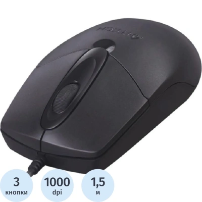 Мышь проводная A4TECH OP-720, USB, 2 кнопки + 1 колесо-кнопка, оптическая, черная, 513289