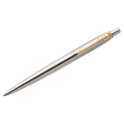 Ручка шариковая PARKER "Jotter Core Stainless Steel GT", корпус серебро, позолота, синяя, 1953182