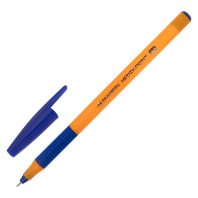 Ручка шариковая с грипом BRAUBERG "i-STICK POINT ORANGE", СИНЯЯ, пишущий узел 0,7 мм, линия письма 0,35 мм, 144386