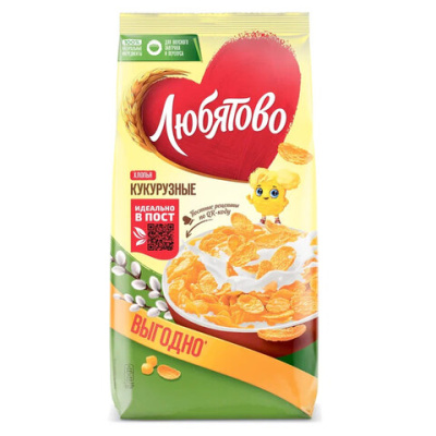 Хлопья кукурузные ЛЮБЯТОВО, 600 г, 7200088000 280