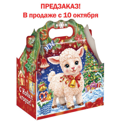 Подарок новогодний "ОВЕЧКА С КОЛОКОЛЬЧИКОМ", НАБОР конфет 1000 г, картонная коробка, МОСУПАК, 324091/МГ26016