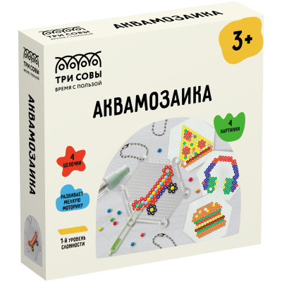 Аквамозаика ТРИ СОВЫ "Главный герой", набор инструментов, трафареты, картонная коробка 12*12см