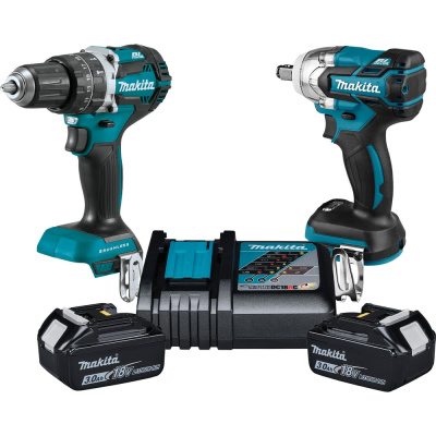 Набор аккумуляторного инструмента Makita (Ударная дрель-шуруповерт DHP484, гайковерт DTW285, ЗУ, 2х3ач АКБ) KIT034