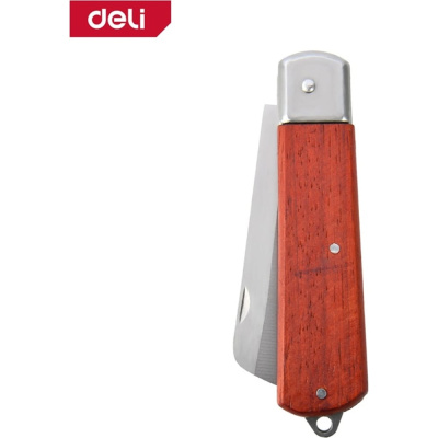 Нож электрика прямой складной DELI 200мм DL0070 (нержавеющая сталь, рукоятка из красного дерева)