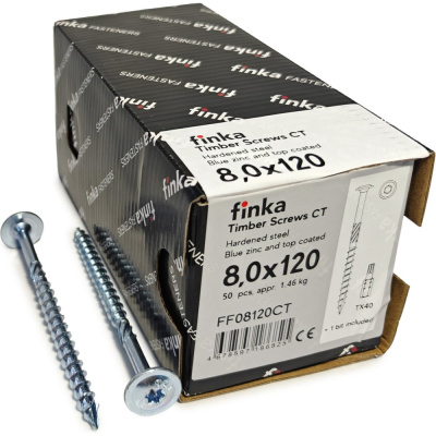 Шурупы конструкционные Finka Timber Screws CT 8,0x120 TX40 (Голубой цинк, тарелка, 50шт)