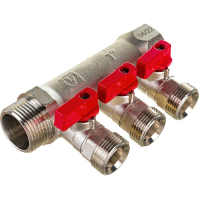 Коллектор с отсекающими кранами Valtec 1х3 выхода Евроконус 3/4"