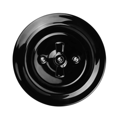 Фарфоровый поворотный проходной выключатель TDM ELECTRIC скрытой установки с ручкой (бантик) 10А черный «Болонь»