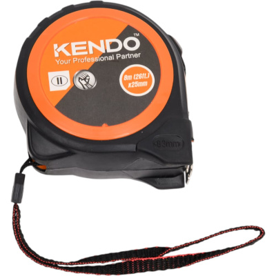 Рулетка 8м х 25мм ударостойкая в полностью обрезиненном корпусе KENDO