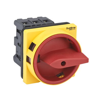 Выключатель разъединитель Systeme Electric 3P 32A IP20, с красной рукояткой на дверцу, 4 винтами С ЗАМКОМ