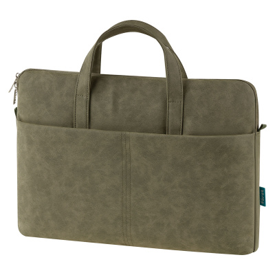 Сумка для ноутбука 15,6" Först "Suede Style", полиуретан, оливково-серый, мягкий подклад, внешнее отделение