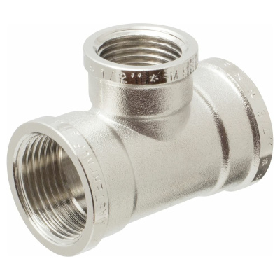 Тройник латунный никелированный 3/4" х 1/2" х 3/4" в/в/в MPF