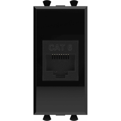 Компьютерная розетка DKC RJ 45, без шторки, модульная, кат.6, Avanti, Черный квадрат, 1 модуль, 1 шт.