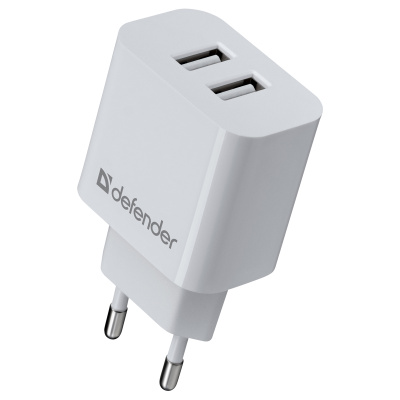 Зарядное устройство сетевое Defender UPA-22 белый, 2xUSB, 2.1А output, черный