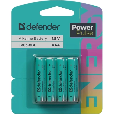 Батарейка DEFENDER алкалиновая LR03-8BL ААА, блистер, 8шт/уп PowerPulse