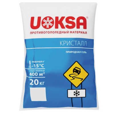 Реагент противогололёдный 20 кг UOKSA "Кристалл", до -15°C, природная соль, мешок