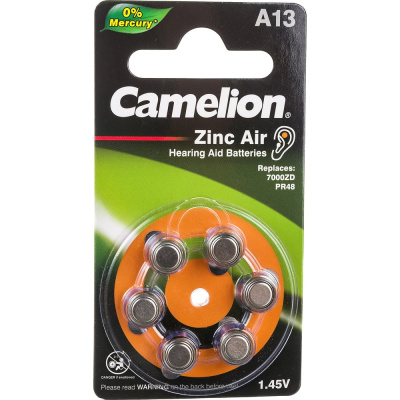 Батарейка Camelion ZA13 BL-6 Mercury Free A13-BP6 0%Hg, 1.4V, 280mAh