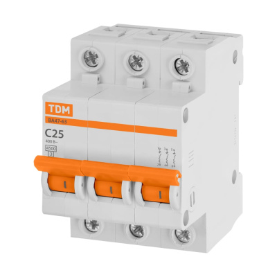 Автомат TDM ELECTRIC ВА47-63 3Р, 25 А, 4,5 кА, С SQ0218-0021