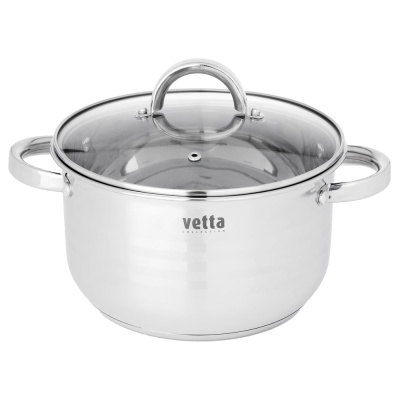Кастрюля VETTA Фултон 22x12.5 см, 4.0 л, со стеклянной крышкой 822-114 – это универсальная посуда из нержавеющей стали