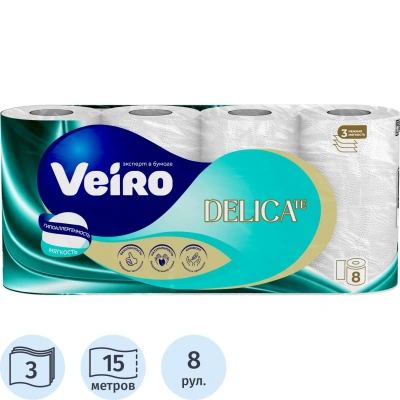 Бумага туалетная Veiro Delicate Ц 3сл 120л 15м 8рул/уп МСК