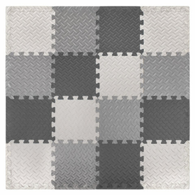 Коврик-пазл напольный 1,2х1,2 м, серый, черный, светло-серый, 16 элементов, 30х30 см, толщина 1 см, ЮНЛАНДИЯ, 664817