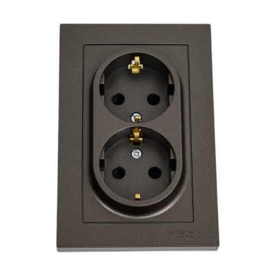 Розетка Systeme Electric AtlasDesign Мокко с/з двойная, со шторками, 16А, в сборе SE