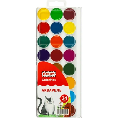 Краски акварельные Комус Класс ColorPics набор 24 цв б/кисти пластик