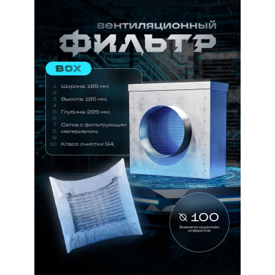 Фильтр бокс D100 для круглых воздуховодов из стали, класс очистки g4, m5 FD100
