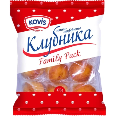 Кекс Мини-маффины Kovis с фруктово-ягодной нач. клубника, 470гx6шт/уп