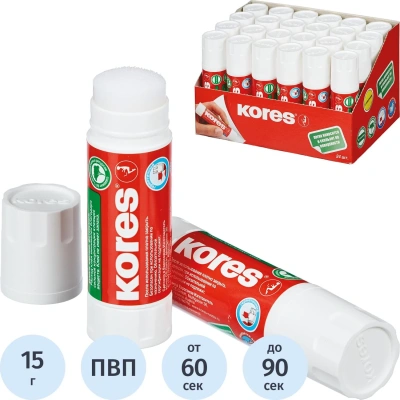 Клей-карандаш Kores, 15г, прозрачный, ПВП