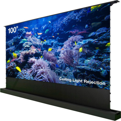 Экран Cactus FloorRising CS-PSFRCLR-221x125, 16:9, 125x221 см, напольный, рулонный, черный, моторизованный привод