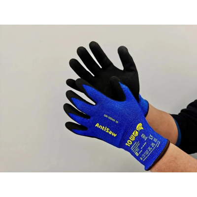 Перчатки из нейлона c нитями HPPE GOLD MANIBUS AntiSaw Cut Level D покрытие песочное вспененный нитрил р.10 (XL)