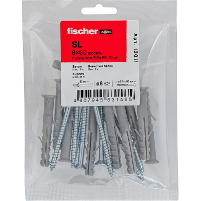 Дюбель fischer SL 8x60 с шурупом 5,5x65 (10шт.)