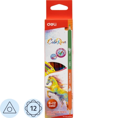 Карандаши цветные Deli EC00500 ColoRun липа 12цв/наб 2сторонние (6шт)