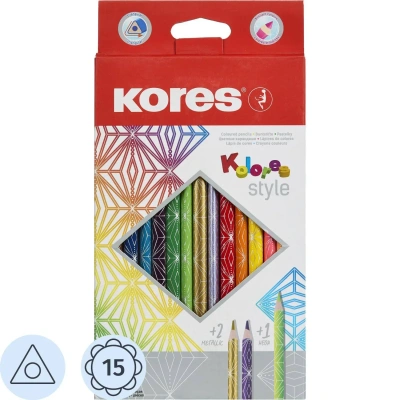 Карандаши цветные 15 цв. 3-гран Kores Kolores Style, 93310