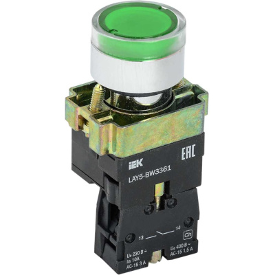 Кнопка управления IEK LAY5-BW3361 с подсветкой зеленый 1NO