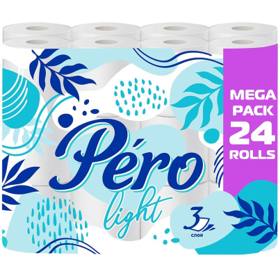Туалетная бумага Pero Light, трёхслойная, 24 рулона, белая